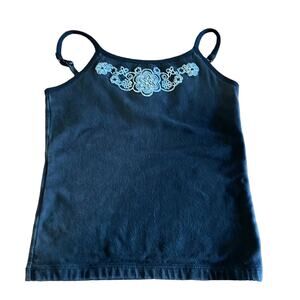 Faded Glory Girls S 6/6X Black Camisole Tank Top with Silver Embroidery Y2K